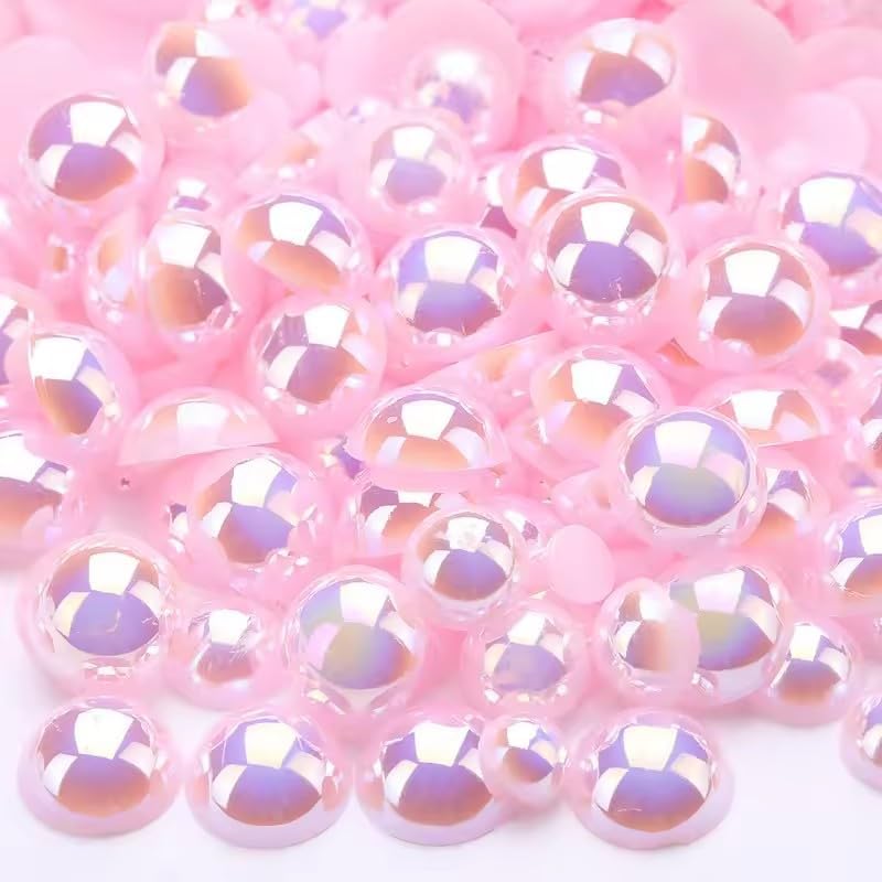 1000PCS Mixed Sizes 3/4/5/6/8/10mm Flatback Half Round Pearls Gems for Crafting, AB Color Pearl Beads Stones for Crafts Jewelry Clothes Shoes Dress Nail Art Making Embellishments (Lt.Light Pink AB)